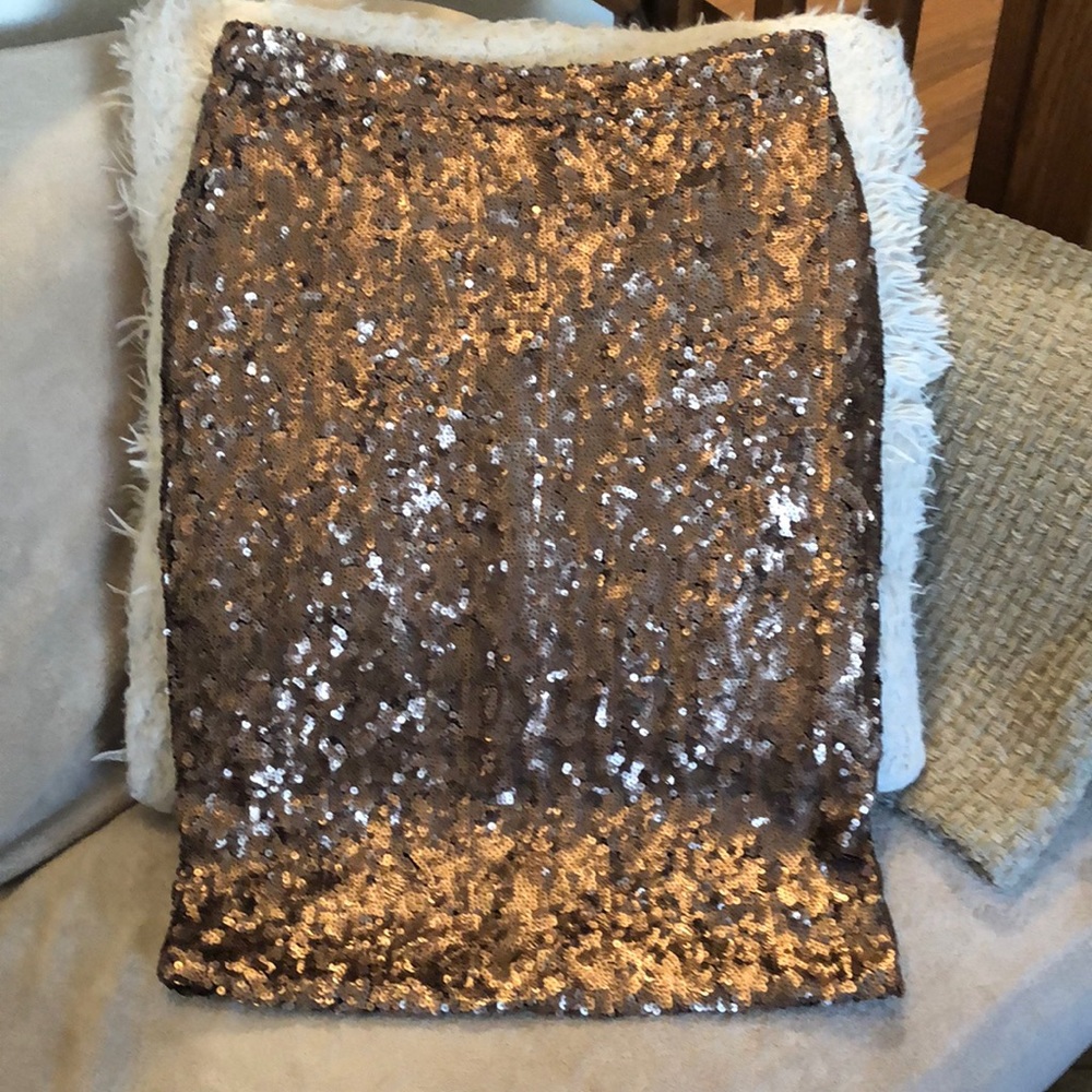 Bar lll Rose Gold Fully Lines Sequin Back Zip Skirt